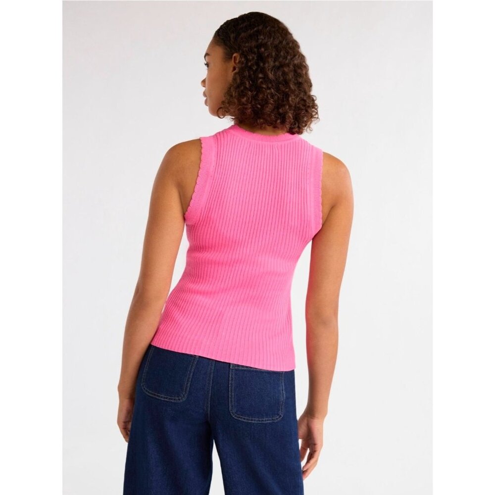 Women’s Scallop Trim Sleeveless Lightweight Sweater Size Medium - Free Assembly - Picture 2 of 6